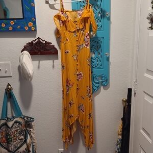 Xhilaration Asymmetrical Yellow Floral Dress